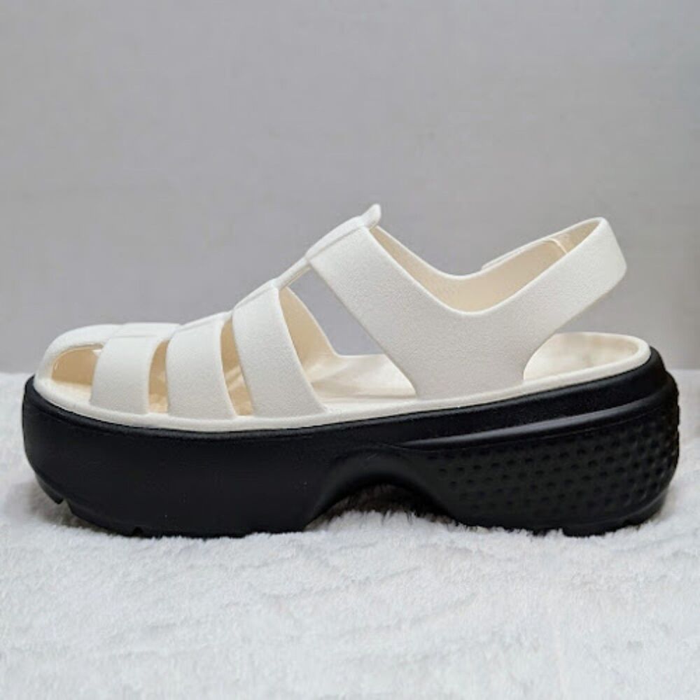 CROCS Stomp Black & White Fisherman Chunky Platform Sandals Women's 10 NWT - Picture 8 of 12
